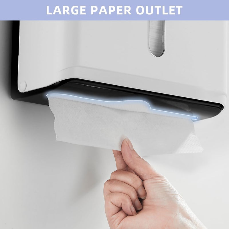 Modundry Paper Towel Dispensers Wall Mount: Multifold Tri-Fold Paper Towel Holder, No Drilling Install, Commercial Hand Towel Dispenser for Bathroom, Restroom, Office, Home, White - Image 4